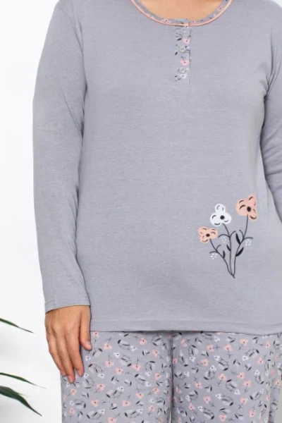 Royalfashion Bavlnené dámske 2-dielne kvetinové pyžamo VEĽKOSŤ PLUS