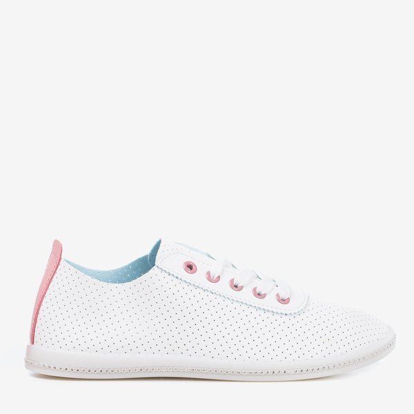 OUTLET Biele prelamované tenisky s ružovou vložkou Jasenia - Obuv