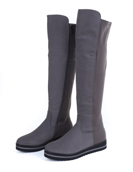 Szare kozaki na platformie Claudia - Obuwie