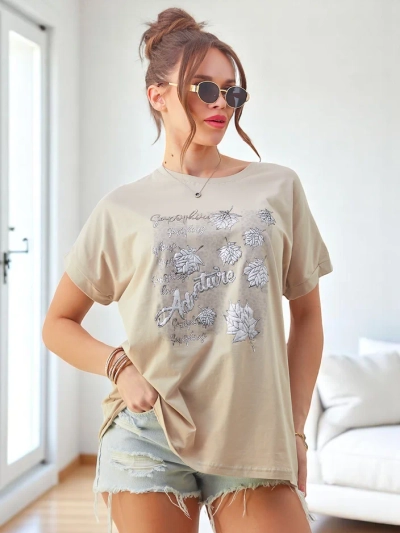 Royalfashion Dámske bavlnené tričko s potlačou listov