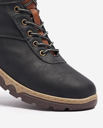 Čierne dámske turistické čižmy viazané kožušinou Poritsu - Obuv