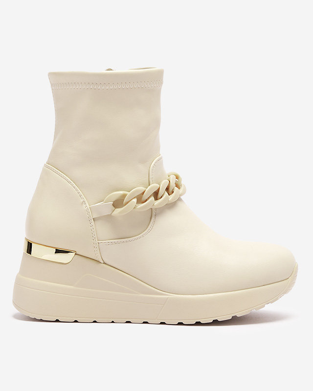 OUTLET Béžové dámske čižmy na kotve s retiazkou Fefricca- Obuv