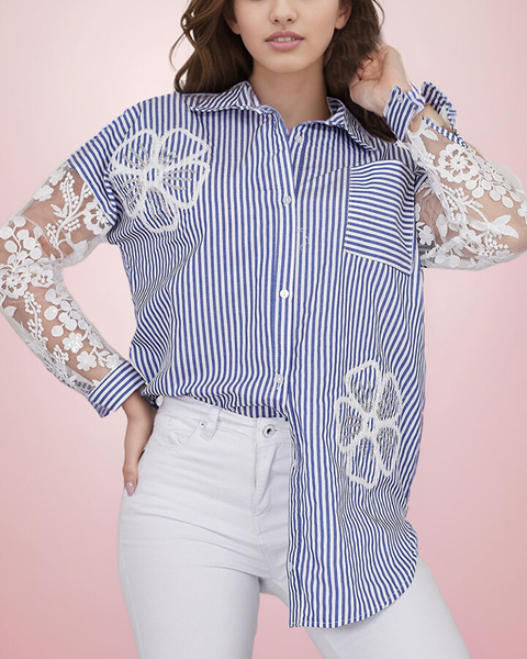 Royalfashion Dámska pruhovaná košeľa s čipkou