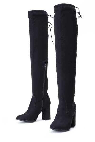 Czarne kozaki na słupku Mei - Obuwie