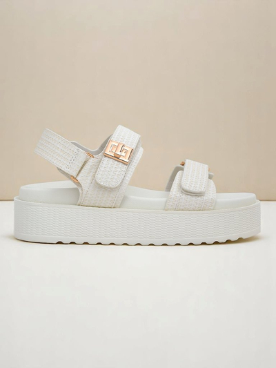 Royalfashion Kallisto – Beli ženski sandali s platformo, ekološko usnje