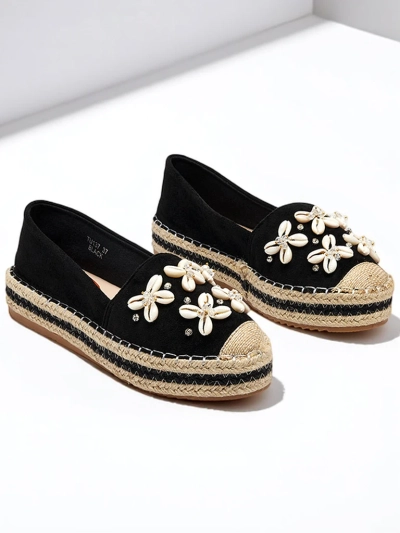 Čierne dámske espadrilky na platforme s dekoráciami Izira - Obuv
