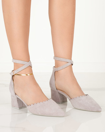 OUTLET Šedé eko semišové dámske sandále na stĺpiku Ametis - Obuv