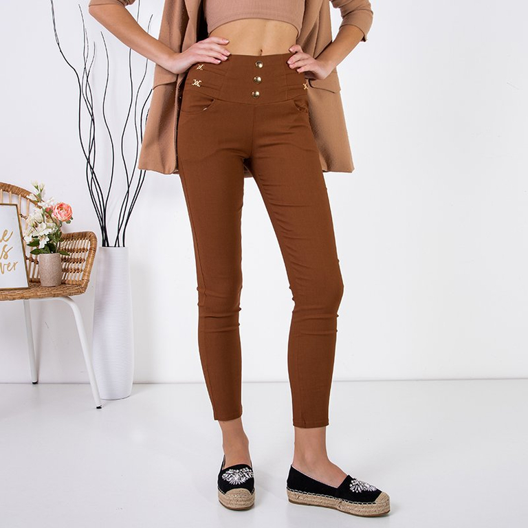 Dámske hnedé treggy s dekoráciami - Oblečenie