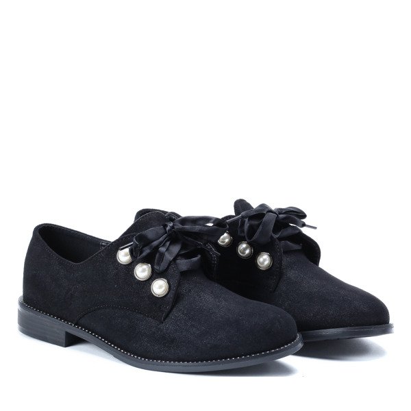 Czarne półbuty z perełkami Lea - Obuwie