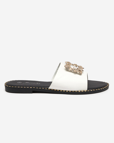 Biele elegantné dámske papuče so zlatým ornamentom Meriso - Obuv