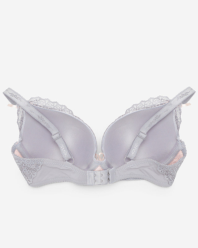 Sivá a ružová dámska čipkovaná podprsenka - Spodná bielizeň