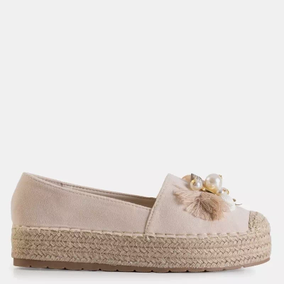 OUTLET Dámske béžové espadrilky s ozdobami Ainura - Topánky