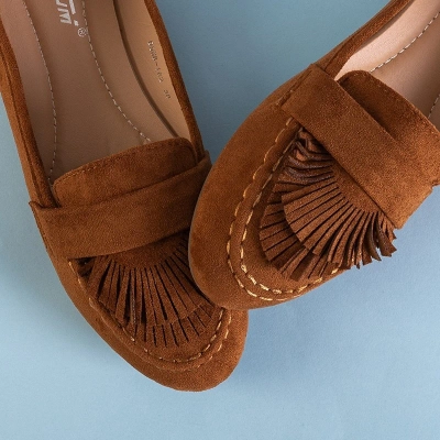 VÝPLET Dámske mokasíny v semišovej farbe v prevedení ťavej farby s okrajmi Daiane - Obuv