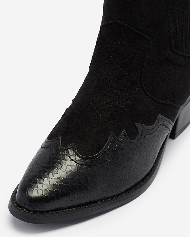 Čierne eko semišové kovbojské čižmy na nízkom stĺpiku Zirras - Obuv