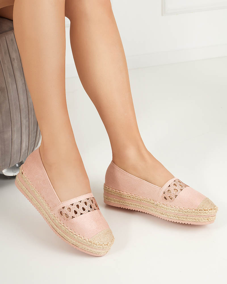 OUTLET Ružové dámske slip on espadrilky s kubickými zirkónmi Wexy - Topánky