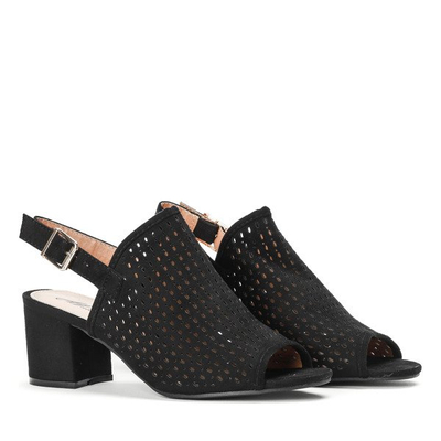 Czarne ażurowe sandały na słupku Farrell - Obuwie