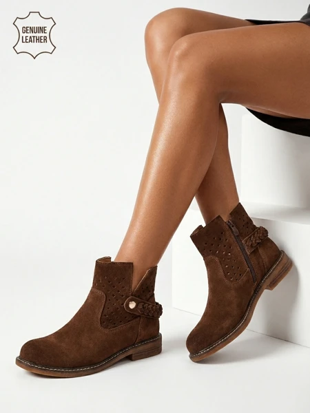 Ažurowe botki damskie ze skóry naturalnej Unimi