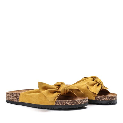 Żółte klapki z kokardką Quinky - Obuwie