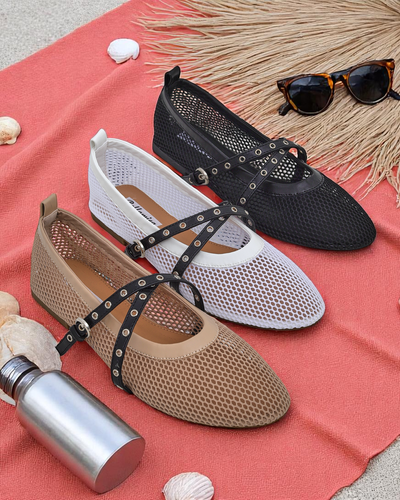 Balerinke Royalfashion Arethusa Nero iz mrežice s plosko peto