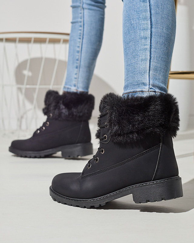 OUTLET Klasické dámske snehové čižmy s kožušinkou v čiernej farbe Tauna - Obuv