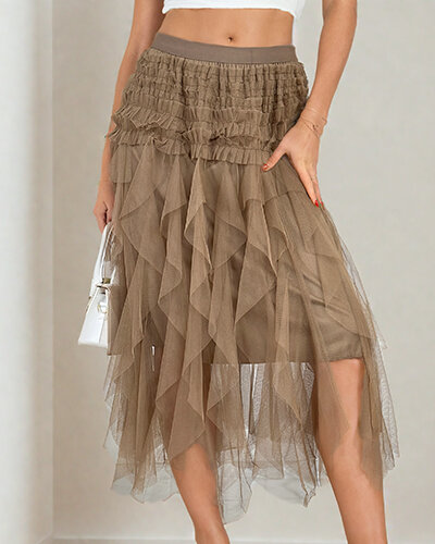 Royalfashion Dámska dvojvrstvová midi sukňa