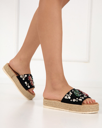 Čierne dámske papuče s kamienkami Stevoa - Obuv