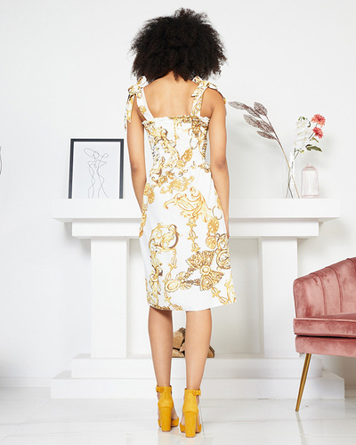 Vzorované dámske krátke šaty v bielo-žltej farbe - Oblečenie