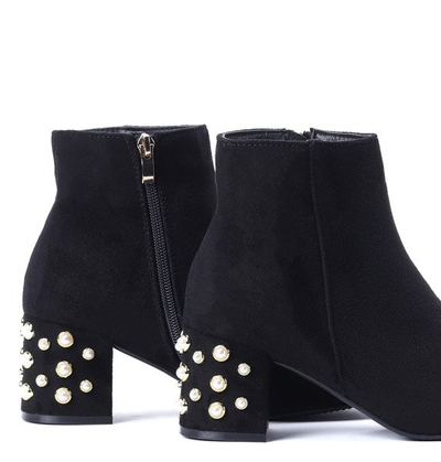 Czarne botki na słupku z perełkami Eyma- Obuwie