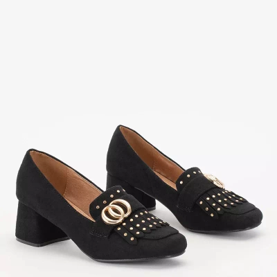 OUTLET Čierne lodičky na stĺpiku s ozdobným zvrškom Nell-shoes