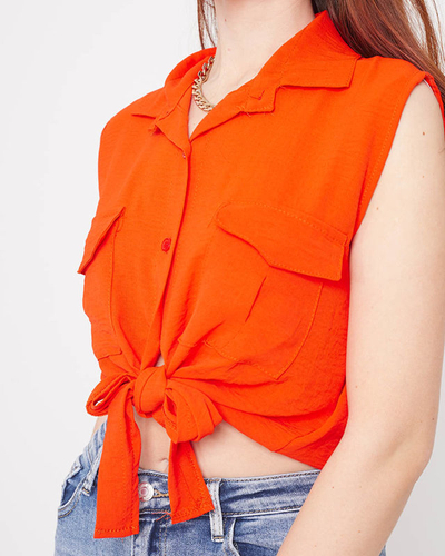 Oranžová crop top blúzka so zapínaním na gombíky - Oblečenie