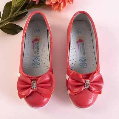 OUTLET Detské červeno -biele balerínky s mašličkou Portia - Topánky