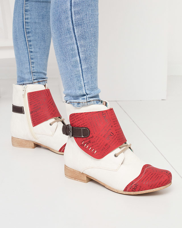 OUTLET Dámske červeno-biele čižmy s potlačou Gehami- Obuv