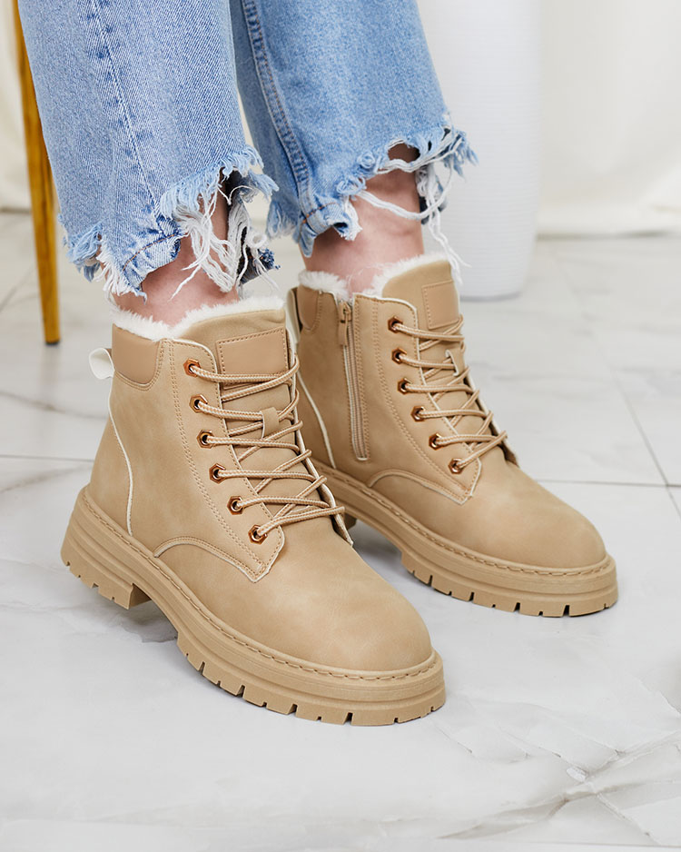 Royalfashion Béžové dámske zateplené trapperské čižmy Radoras