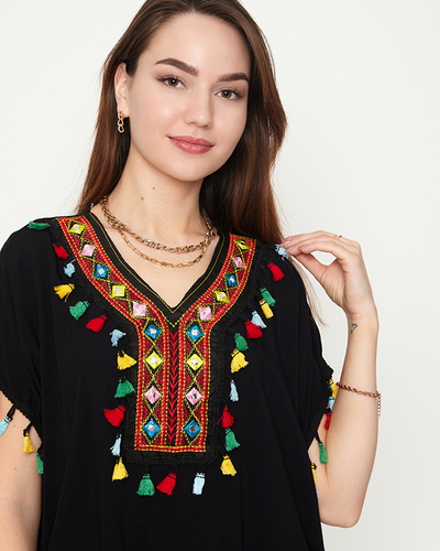 Čierna dámska plážová tunika so strapcami - Oblečenie