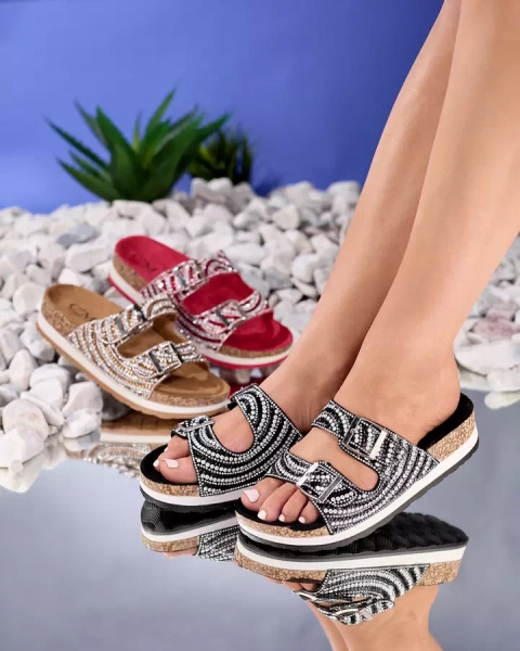 Dámske papuče s kubickými zirkónmi čiernej farby Lalud-Footwear