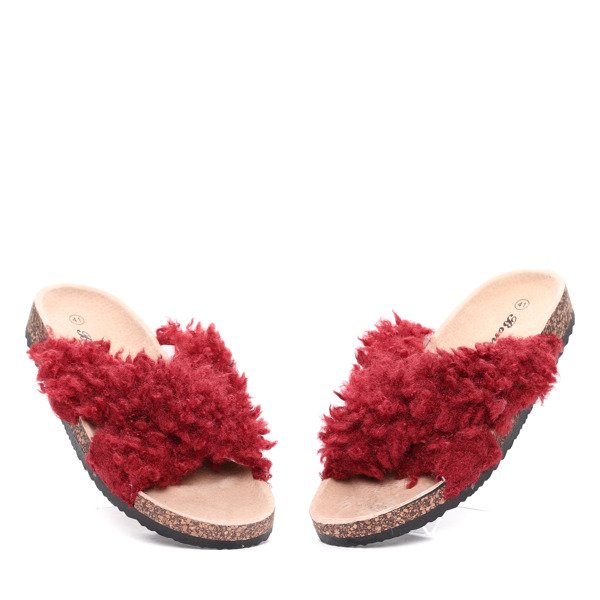 Burgundské pantofle z ovčí kůže Itzel - Obuv