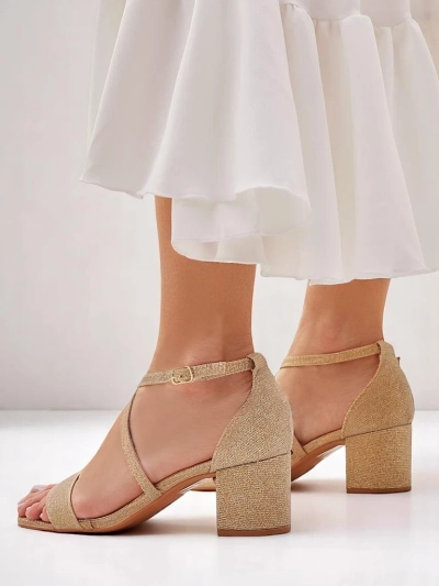Ženski sandali Royalfashion Aurelia iz blaga z zlato peto, številka 41