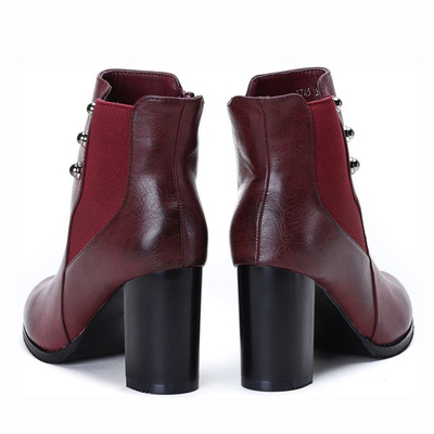 Bordowe botki na słupku Everyday - Obuwie