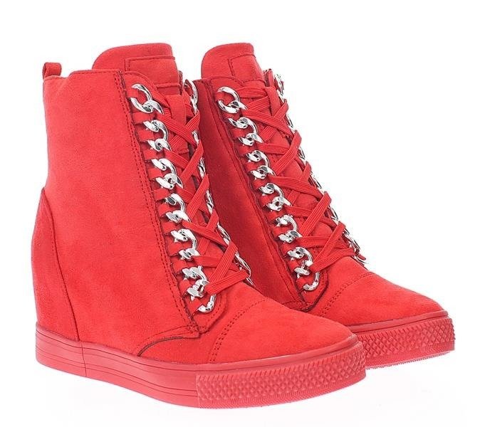 Czerwone sneakersy na krytym koturnie Savanetha - Obuwie