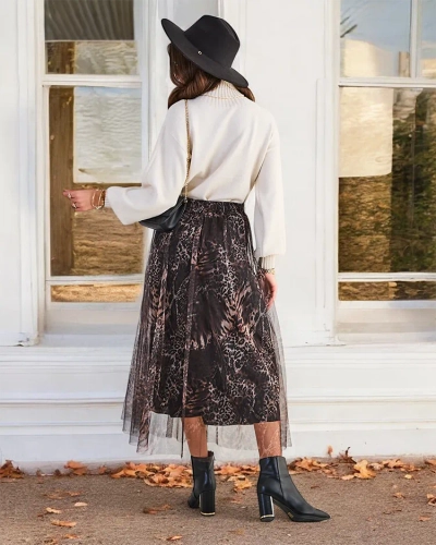 Royalfashion Dámska midi sukňa s vzorom a ti ulom