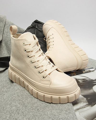 OUTLET Krémové dámske šnurovacie športové topánky a'la tenisky Netara - Obuv