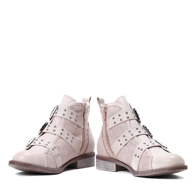 Różowo-beżowe workery z trzema klamrami Momo - Obuwie