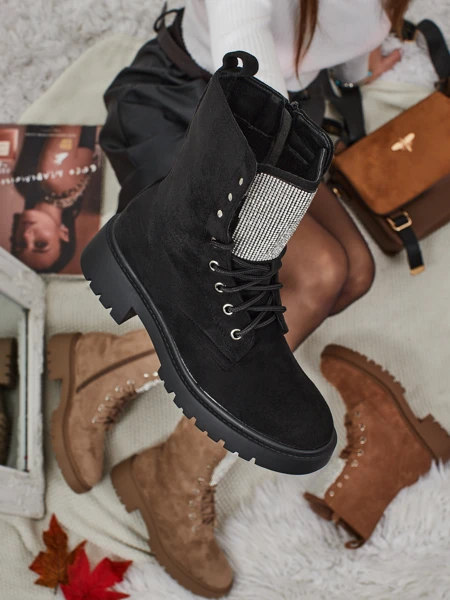 Eko semiš ženski gležnarji na vezalke Ferlyne