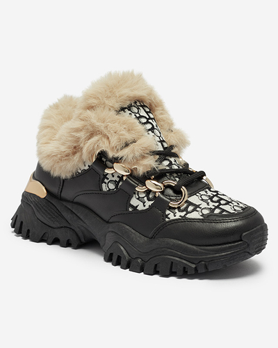 Dámska športová obuv s kožušinou v čiernej farbe Reyma- Obuv