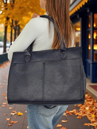Ženska torba Eurydice Premium iz modrega ekološkega usnja 41x31 cm