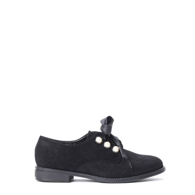 Czarne półbuty z perełkami Perle- Obuwie