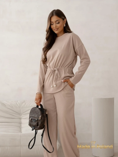 Royalfashion Bombažen ženski komplet a la pulover s rebrastim vzorcem