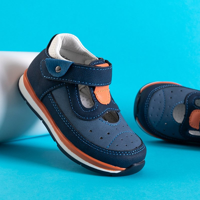 Tmavomodré chlapčenské topánky s oranžovými vložkami Bartnie - Obuv