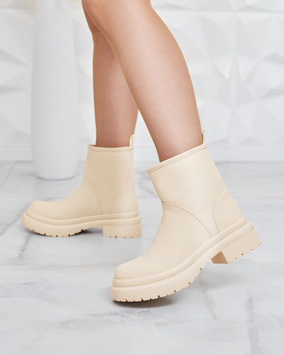 Royalfashion Béžové matné dámske čižmy s hrubšou podrážkou Holeopi