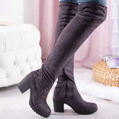 OUTLET Šedé čižmy na vyššom stĺpiku Moccalinea - Obuv